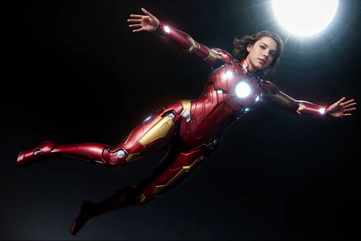 Marvel movies,full body,from below,photo of a 18 year old girl,ironman,diving from the sky,happy,bare hands,ray tracing,detail shadow,shot on Fujifilm X-T4,85mm f1.2,sharp focus,depth of field,blurry background,bokeh,motion blur,<lora:add_detail:1>,