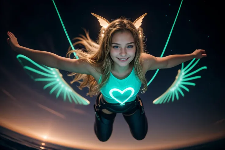 full body,photo of a 18 year old girl,elf,flying in the sky,diving,glowing wings,happy,laughing,ray tracing,detail shadow,shot on Fujifilm X-T4,85mm f1.2,sharp focus,depth of field,blurry background,bokeh,motion blur,<lora:add_detail:1>,