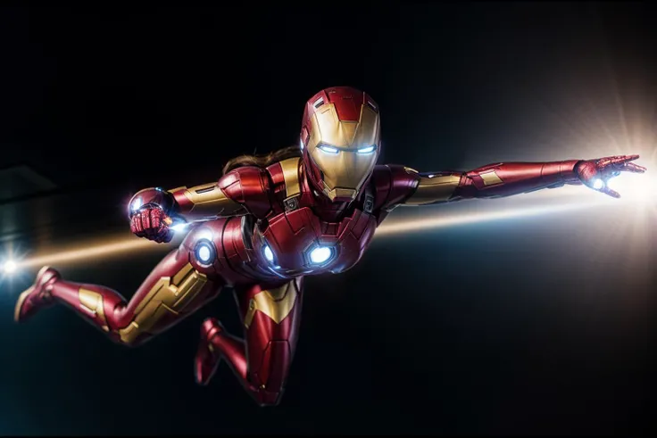 Marvel s,photo of a 18 year old girl,ironman,diving from the sky,happy,laughing,ray tracing,detail shadow,shot on Fujifilm X-T4,85mm f1.2,sharp focus,depth of field,blurry background,bokeh,motion blur,<lora:add_detail:1>,