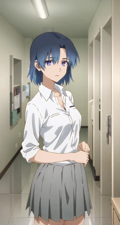 Beautiful lighting, One Girl, solo, Akane, White shirt, (((skirt)))，Sweater vest, Black vest, Blue tie, ((Anime Style))、((2D))、Laughter、Open your mouth、Look forward，((Cotton panties with crotch))，(((skirtめくり, I can see your pants)))，squat，From below，blush，Embarrassing，skirtを持ち上げる，Spread your legs，