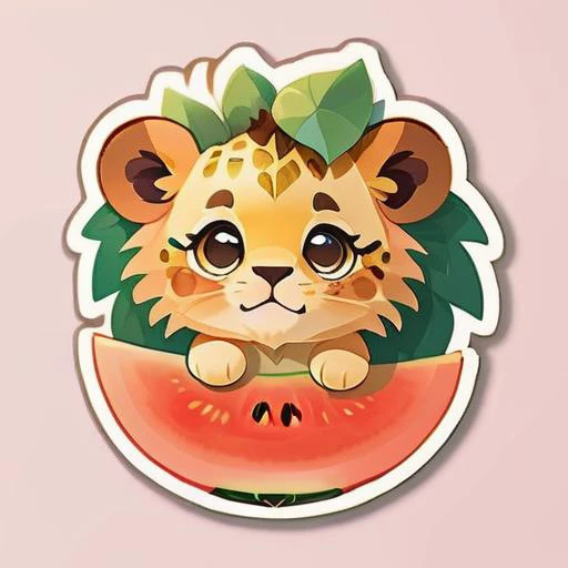 (high quality:1.5) ((masterpiece)), cutepets, melon lion, (sticker:1.5), simple background <lora:SDXLCutePets:0.8>