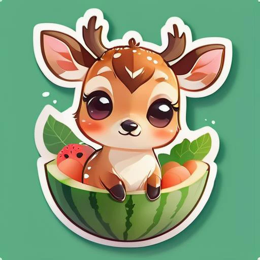 (high quality:1.5) ((masterpiece)), cutepets, melon deer, (sticker:1.5), simple background <lora:SDXLCutePets:0.8>