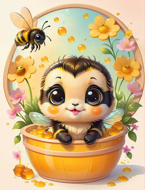 <lora:SDXLCutePets:1> cutepets, an adorable bumblebee in a tub full of honey, kawaii, high quality, digital art illustration