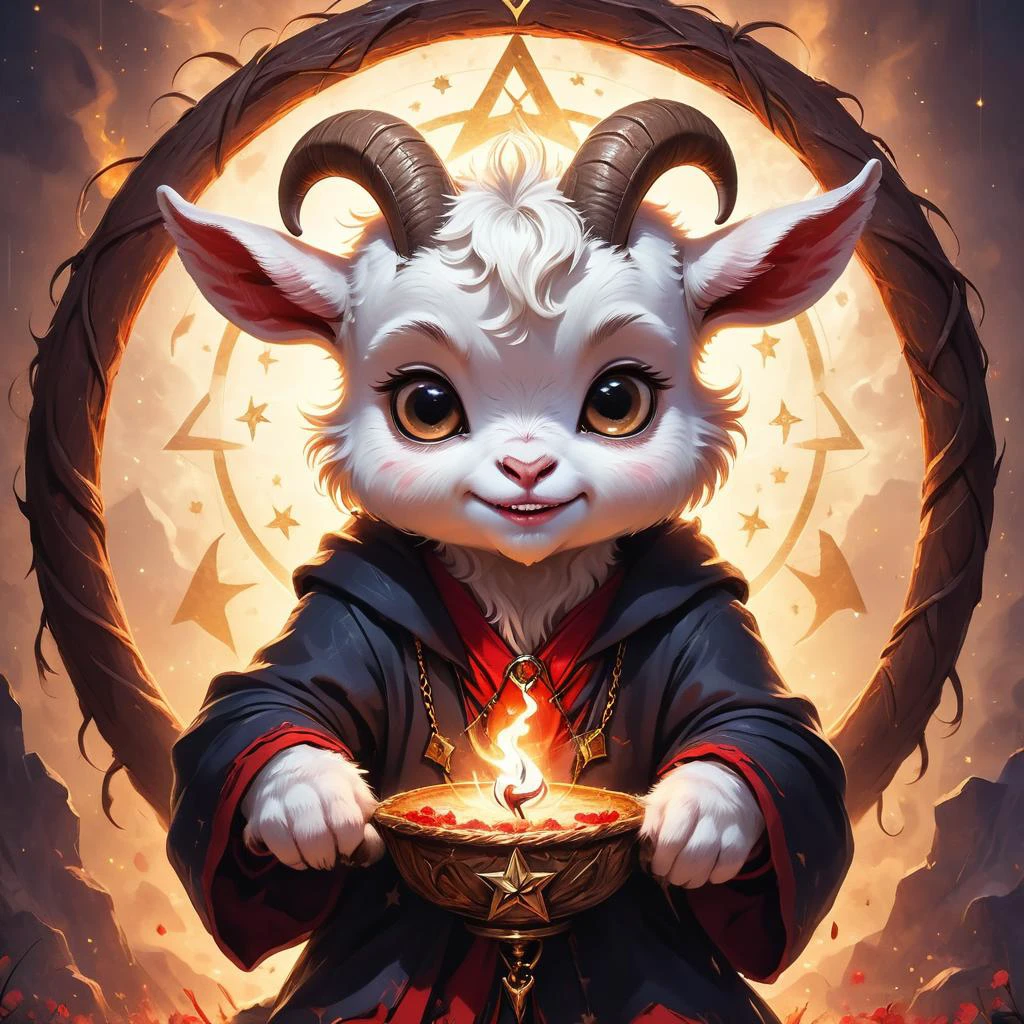 RAW photo of an CutePets anthro goat summoning a demon, pentagram, innocent, super detail, ultra-realism, <lora:xl_more_art-full_v1:0.3>, <lora:anthro_muscular:0.8>, <lora:Dreamyvibes artstyle SDXL - Trigger with dreamyvibes artstyle:0.7> Dreamyvibes Artstyle, cute, <lora:SDXLCutePets:0.6>