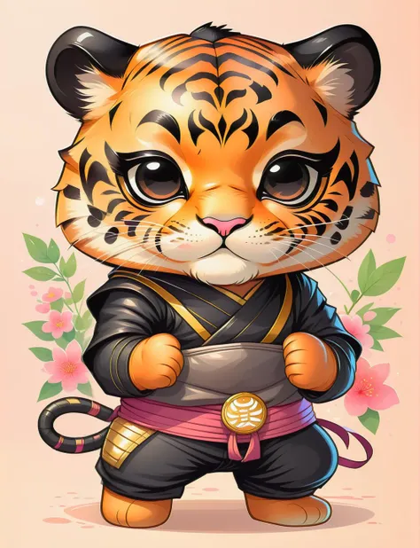 <lora:SDXLCutePets:1> cutepets, a tiger ninja, wearing a black mask, high quality, digital art illustration, kawaii, adorable
