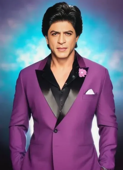 man in pink and blue tuxedo, real, photoshoot, realistic, luminescent, atmospheric scene, masterpiece, best quality, (detail skin texture, ultra-detailed body:1.1), RAW photo, (high detailed skin:1.2), 8k uhd, dslr, film grain, Fujifilm XT3,
 <lora:sahrukhkhan:1.25>