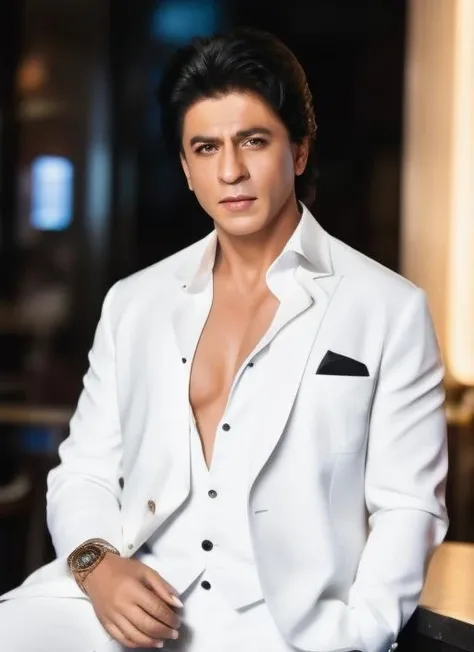 man in white tuxedo, sitting at bar, nursing a drink, real, photoshoot, realistic, luminescent, atmospheric scene, masterpiece, best quality, (detail skin texture, ultra-detailed body:1.1), RAW photo, (high detailed skin:1.2), 8k uhd, dslr, film grain, Fujifilm XT3,
<lora:sahrukhkhan:1>