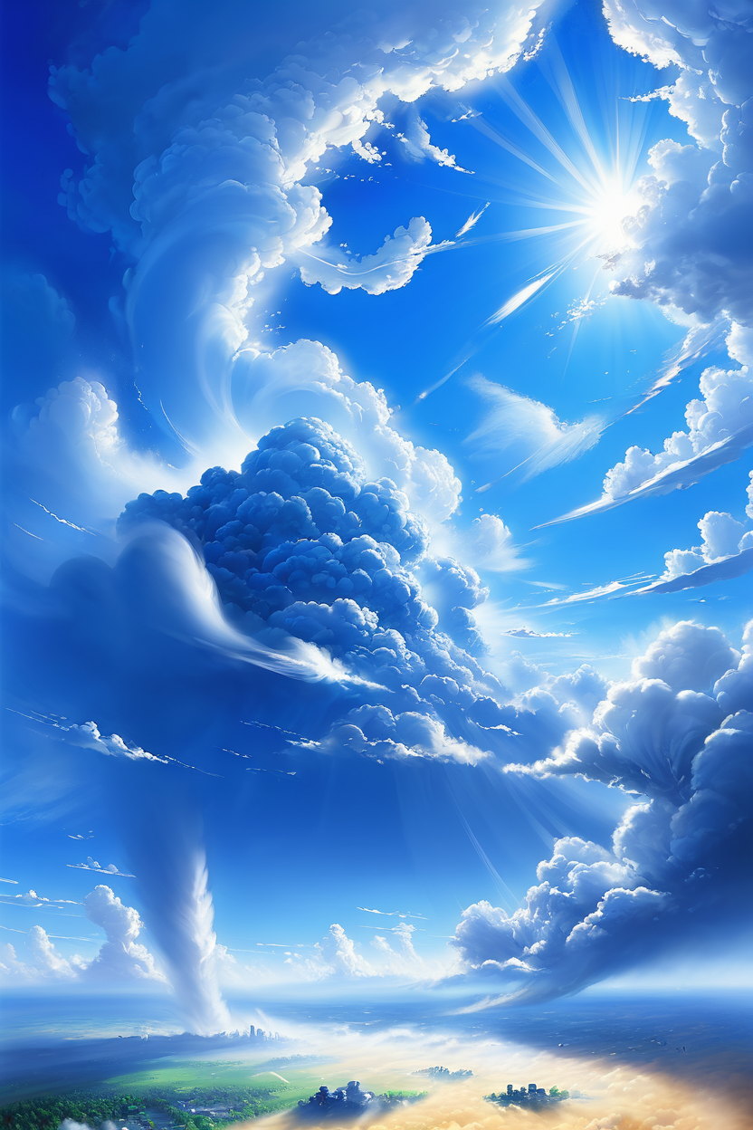 A painting of a beach with a sky background and clouds - SeaArt AI