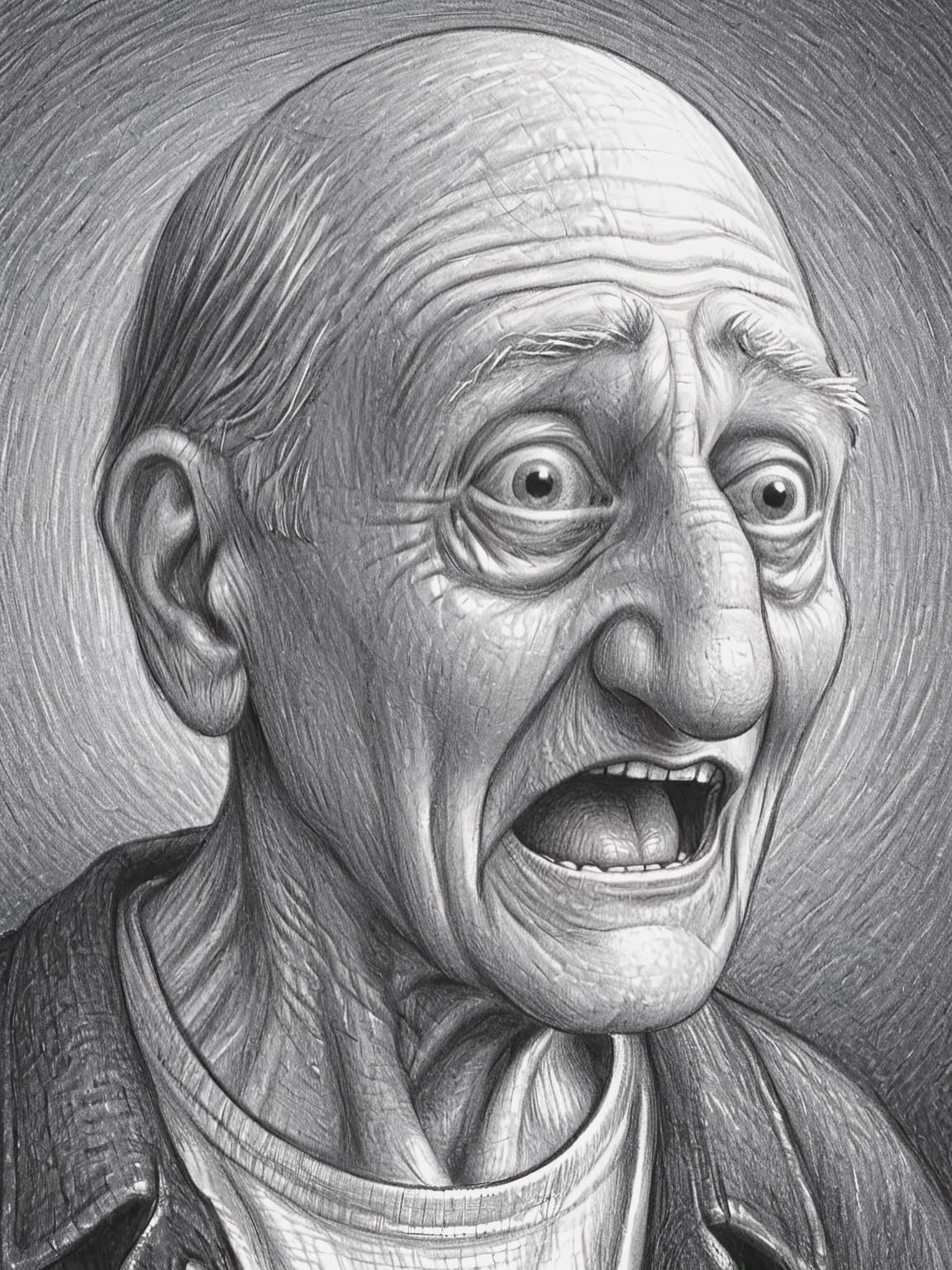 portrait of an old man making a silly expression with wrinkled skin,
funny cartoon, comic strip illustration, pencil, drawing, by Brian Selznick <lora:Brian_Selznick_Style_XL:1>