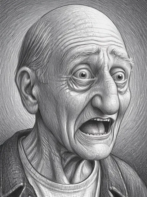 portrait of an old man making a silly expression with wrinkled skin, 
funny cartoon, comic strip illustration,   pencil, drawing,  by Brian Selznick <lora:Brian_Selznick_Style_XL:1>