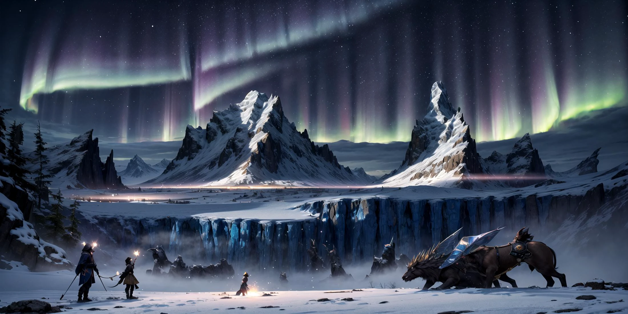 (masterpiece, best quality) no people, outdoors, sky, winter, el nath, on himalayas, fantasy scene, fairy particle, illustration, digital painting, volumetric lighting, night, aurora <lora:makina69_bluedream_v1.0:0.4> blue dream <lora:Vibrance:0.4> <lora:add_detail:0.4>
