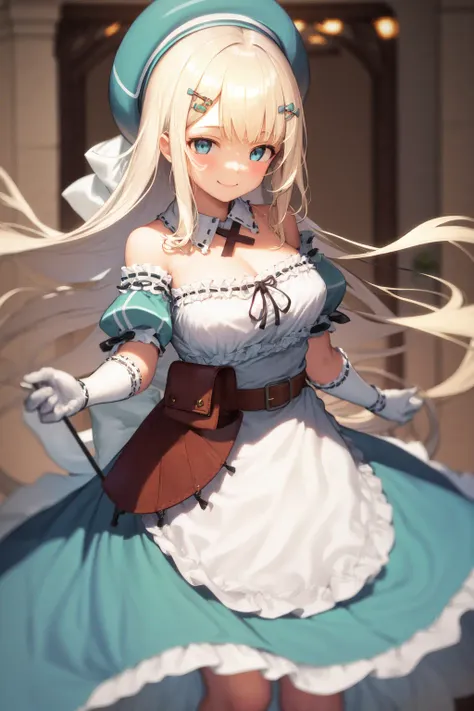 masterpiece, best quality, highres, 1girl yomi, hat dress apron <lora:yomi:1> smile