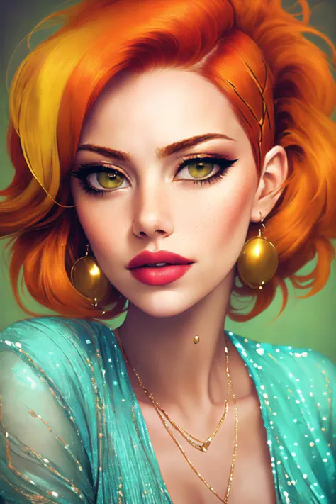 portrait of sks woman by Flora Borsi, style by Flora Borsi, bold, bright colours, orange Mohawk haircut, ((Flora Borsi)), <lyco:emmaStone_v10:1>