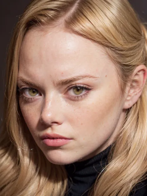 (sks woman wearing black turtleneck sweater), silver necklace, pale skin, blush, Fishtail braid, (ultra realistic face), freckles:0.3, photorealism, looking at camera, narrow waist, <lora:ReaLora:0.7>, <lora:locon_emmastone_v1_from_v1_64_32:1.3>, full sharp, detailed face, looking at viewer, eye contact, (8k, RAW photo, best quality, masterpiece:1.2),ultra-detailed, (high detailed skin:1.2), 8k uhd, dslr, soft lighting, high quality