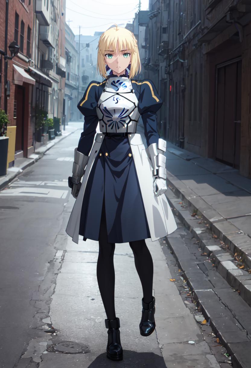 Anime girl in a blue dress and black boots standing on a street - SeaArt AI