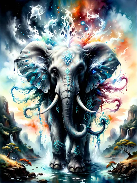 tattoo concept art, cybernetic elephant head, symmetrical psychedelic watercolor, tribal art, tribal tattoo, elephant deity, elephant god, elephant goddess, shaman, druid, ethereal ghost spirit
oil painting, impressionist, hentai, anime, Ghibli, coherent style, watercolor
award-winning masterpiece hires perfect beautiful picturesque pristine scenic cinematic art deviantart artstation trending hot popular
<lora:ral-dissolve:0.6> ral-dissolve <lora:SDXLGhostStyle:0.6> GhostlyStyle