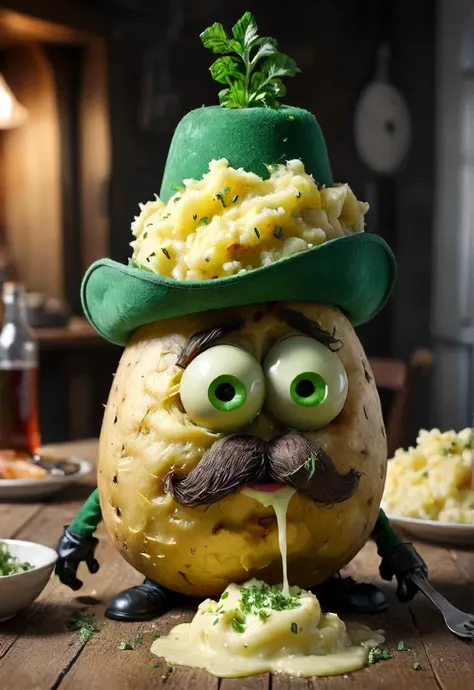 night, you seem mighty drunken my dear potato friend which is wearing a green top-hat and barfing mashed-potatoes, wasted <lora:- SDXL - AI-Breaker_V3.5:0.8>