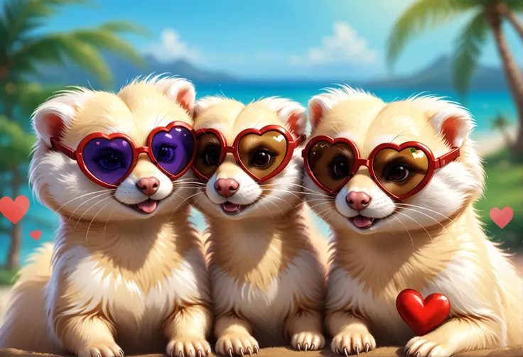 digital storybook illustration, textured brushwork, two ferrets with heart-shaped sunglasses
 c0l0r,  <lora:Style_soph-IllustriousStorybook-SDXL:0.8>c0l0r, sharp focus, low detail, blurry foreground, 8k resolution,