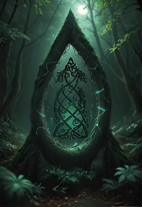 glowing celtic runes and writing carved by perfect craftsmanship into trees in a fantasy nighttime forest, ritual side, mystic, atmospheric, moody, dark, low-key, torches, fireplace, <lora:- SDXL - AI-Breaker_V3.5:0.8> <lora:- SDXL - shrubbery_n_green-stuff_V1.0:0.8> <lora:- SDXL - vntblk_vanta_shapes_V1.0:0.8>