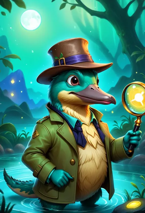 digital storybook illustration, textured brushwork, fantasy character, platypus detective, murky waters, magnifying glass, detective hat, twilight mysteries
c0l0r, <lora:Style_soph-IllustriousStorybook-SDXL:0.8> sharp focus, low detail, blurry foreground, 8k resolution,