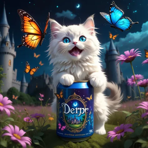 cute derp ragdoll kitten, happy, sprite can best quality, high quality, 8k, vibrant colors, fantastical, epic, unique ,beautiful field, butterflies Midnight Castle Escape, Adventurous, daring, heroine, mysterious, by Gustave Doré