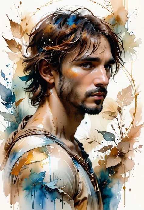 man portrait, line art watercolor wash, ethereal background, abstract beauty, stand, approaching perfection, pure form, golden ratio, minimalistic, unfinished, concept art by Brian Froud and Carne Griffiths and Wadim Kashin and John William Waterhouse, intricate details, 8k post production, high resolution, hyperdetailed, trending on artstation, sharp focus, studio photo, intricate details, highly detailed, by greg rutkowski