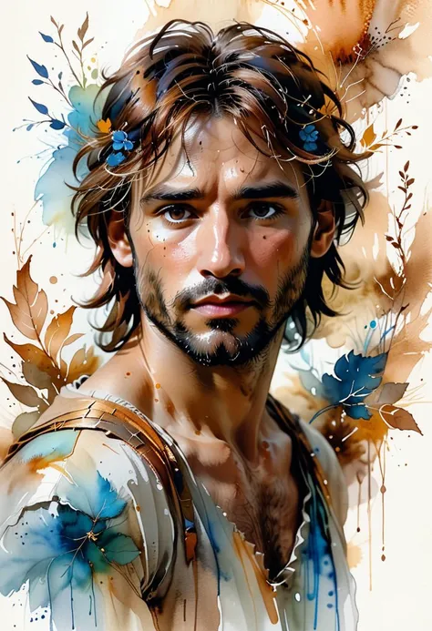 man portrait, line art watercolor wash, ethereal background, abstract beauty, stand, approaching perfection, pure form, golden ratio, minimalistic, unfinished, concept art by Brian Froud and Carne Griffiths and Wadim Kashin and John William Waterhouse, intricate details, 8k post production, high resolution, hyperdetailed, trending on artstation, sharp focus, studio photo, intricate details, highly detailed, by greg rutkowski