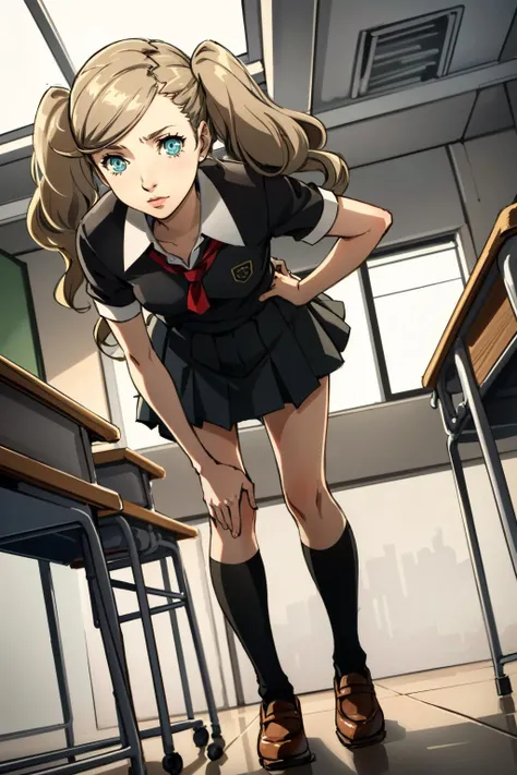 ((masterpiece, best quality))
<lora:Persona5AnnTakamaki:0.8>
Persona5AnnTakamaki, 1girl, solo, twintails, blonde hair, school classroom, school uniform, Leaning forward with hands on knees