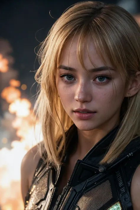 ((CINEMATIC ACTION SHOT)) close-up (shot by Michael Bay:1.4)(35mm, F/2.8) long blonde messy hair, DV_Dolly_Vicious is starring in a sci-fi movie, epic battle in outer space) (burning city) (explosions background, jumping from a burning building, lens flare) (insanely detailed and intricate, character, hypermaximalist, elegant, ornate, beautiful, exotic, revealing, appealing, attractive, amative, hyper realistic, super detailed, trending on flickr)(close-up) lens flare, destruction, halo, burn effects , mouth open