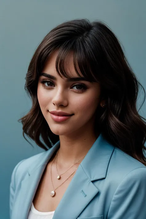 camilacabello, a woman smiling, face, formal clothes, shirt, jeans <lora:camilacabello:1>