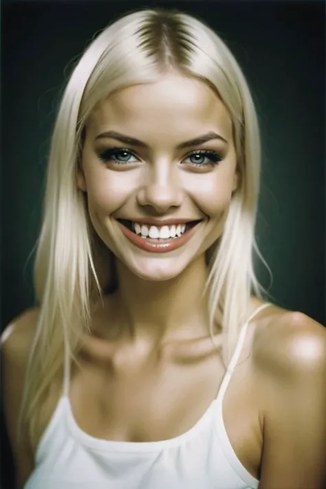 beautiful; woman wearing a smile, professional analog film photograph, 8K, RAW, realistic, hyperrealistic , photorealistic,
