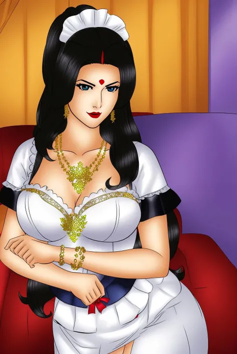 a painting of monica bellucci wearing ancient orange rob like saree and big boobs and semi naked with big boobs looking at south, looking at other direction, meditating and sitting in lotus position in ancient india