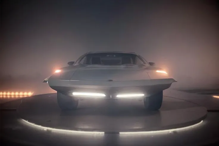 analog gloomy photo of a GM Firebird 4 car, <lora:gmf1r3b1rd4:1>, (escaping the city (at night)), apocalyptic urban street in the background, fire and smoke, explosions in the back, ((nighttime)), High Detail, Sharp focus, ((photorealism)), realistic, best quality, 8k, award winning, dramatic lighting, epic, cinematic, masterpiece, depth of field, dutch angle, volumetric lights, ambient fog:1.3,