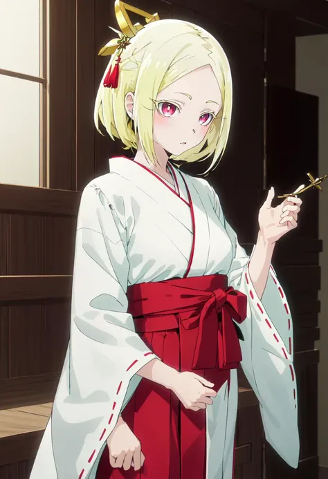 best quality, masterpiece, highres, solo, (korisu_morino_mahoushoujoniakogarete:1.10), (white kimono:1.35), (red hakama:1.35), (wide sleeves:1.20), anime_style, 24 <lora:korisu_morino_mahoushoujoniakogarete:0.80>