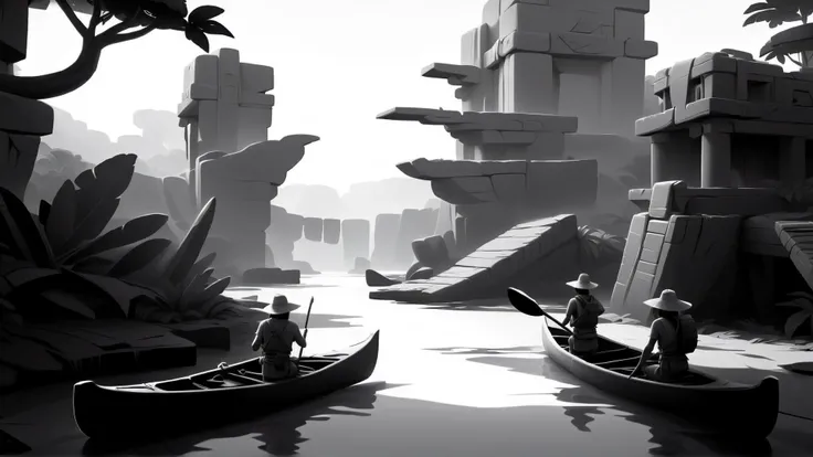 <lora:WhiteboxStyleXL:1>WhiteboxStyle mill monochrome, ambient occlusion, <lora:WhiteboxStyle:0.8> WhiteboxStyle, Amazon Adventure Expedition: Canoe navigation, ancient ruins, native tribe interactions, wildlife survival, hidden artifacts., (Masterpiece:1.3) (best quality:1.2) (high quality:1.1)