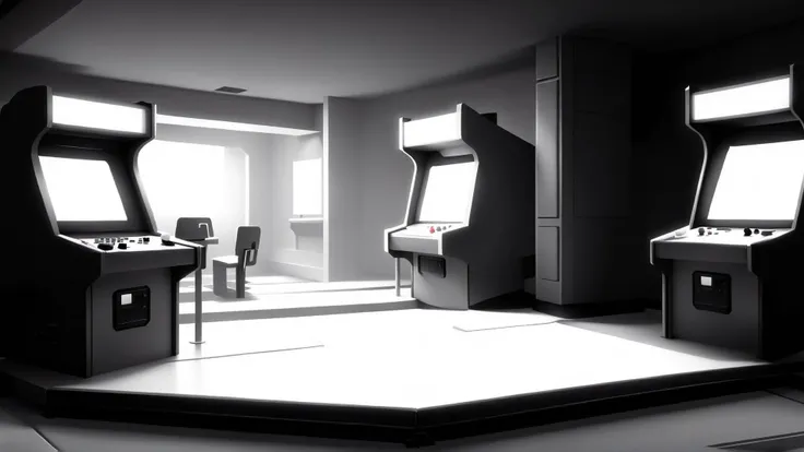 <lora:WhiteboxStyleXL:1>WhiteboxStyle Retro 80's Arcade Room: Flashing arcade machines, neon flooring, 8-bit decor, bustling teenagers, synthesized music. monochrome, ambient occlusion, <lora:WhiteboxStyle:0.8> WhiteboxStyle, meadow, (Masterpiece:1.3) (best quality:1.2) (high quality:1.1)