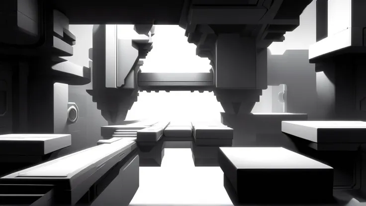 <lora:WhiteboxStyleXL:1>WhiteboxStyle Dimensional Warp Chambers: Shifting walls, gravity-defying platforms, optical illusions, time loops, teleportation portals. monochrome, ambient occlusion, <lora:WhiteboxStyle:0.8> WhiteboxStyle, colossal gears, (Masterpiece:1.3) (best quality:1.2) (high quality:1.1)