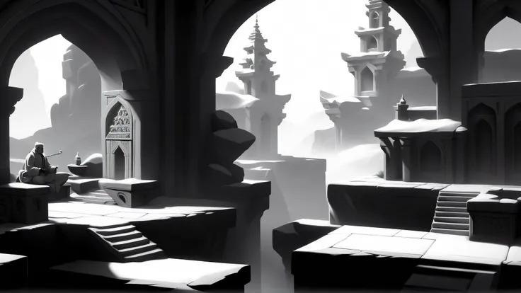 <lora:WhiteboxStyleXL:1>WhiteboxStyle Lost Himalayan Monastery: Mountain climbing, meditation challenges, ancient scrolls, mystical wisdom, snow leopard encounters. monochrome, ambient occlusion, <lora:WhiteboxStyle:0.8> WhiteboxStyle, Grand Cathedral: Stained glass windows, tall spires, intricate carvings, soft choir, incense smoke., (Masterpiece:1.3) (best quality:1.2) (high quality:1.1)