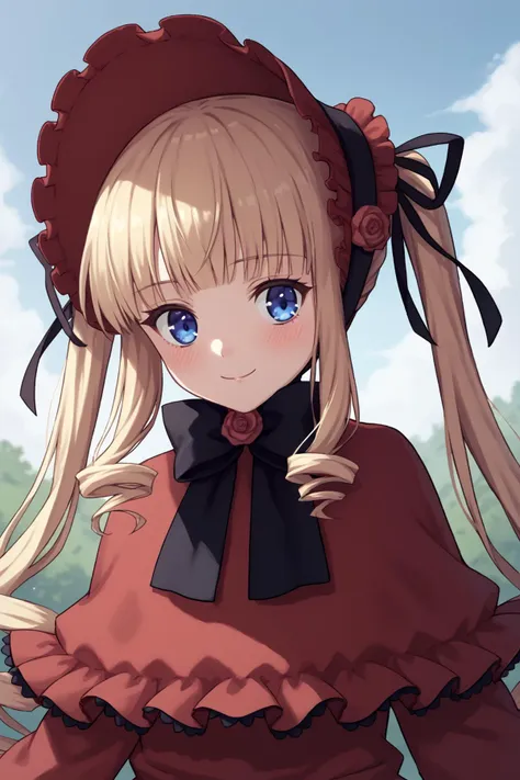 score_9, score_8_up, score_7_up, score_6_up, score_5_up, score_4_up, source_anime, BREAK
1girl, <lora:Shinku_pdxl_v1.0:0.9> shinku, capelet, dress, bonnet, bow, ribbon, BREAK
outdoors, upper body, smile, blush