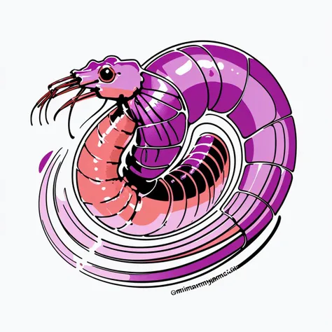 shrimp logo, simple pop-art colour purple red and gold, symetric line, straight line vector,