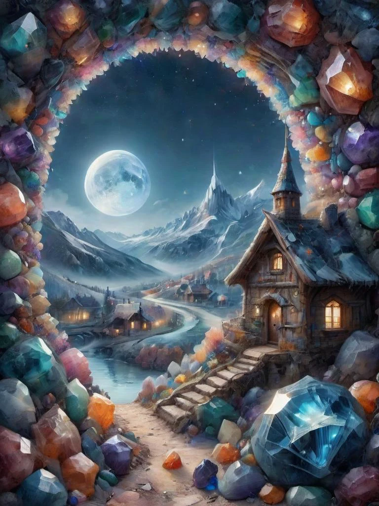 a cozy little (village:1.3) made out of broken (ral-ntrgmstn:1.1), crystals, (nighttime winter (landscape:1.1) background:1.2), (baffling optical illusion:1.2), (diamond glass:1.2), sparkling snowflakes, deep shadows, perfect composition, intricate light, (caustics:1.3), (refraction:1.2), (ior-2.418:1.3), (reflective:1.2), (translucent:1.1), glow, cinematic, detailed <lora:ral-ntrgmstn:1> <lora:SDXL - Style - ParchartXL-1.5:0.7> on parchment, ink illustration <lora:- SDXL - n-eeyblch_eye_bleach_V1.0:0.8> n-eeyblch <lora:- SDXL - otclillsn_impossible_geo_V1.0:0.8> <lora:ral-dissolve:0.4>