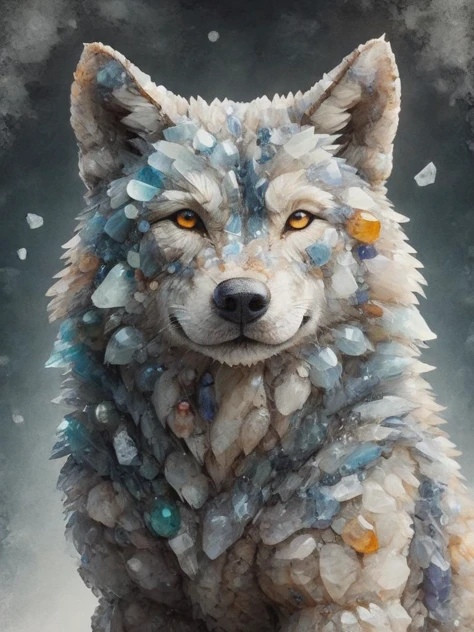 wolf made out of broken ral-ntrgmstn, crystals, winter background, (diamond glass:1.2), sparkling snowflakes, deep shadows, perfect composition, intricate light, (caustics:1.3), (refraction:1.2), (ior-2.418:1.3), (reflective:1.2), (translucent:1.1), glow, cinematic, detailed <lora:ral-ntrgmstn:.8> <lora:SDXL - Style - ParchartXL-1.5:0.8> on parchment, ink illustration <lora:- SDXL - n-eeyblch_eye_bleach_V1.0:0.8> n-eeyblch