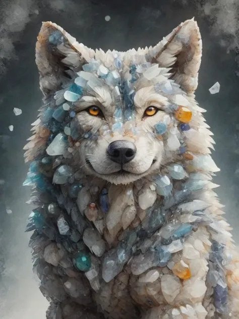 wolf made out of broken ral-ntrgmstn, crystals, winter background, (diamond glass:1.2), sparkling snowflakes, deep shadows, perfect composition, intricate light,  (caustics:1.3), (refraction:1.2), (ior-2.418:1.3), (reflective:1.2), (translucent:1.1), glow, cinematic, detailed  <lora:ral-ntrgmstn:.8>  <lora:SDXL - Style - ParchartXL-1.5:0.8> on parchment, ink illustration <lora:- SDXL - n-eeyblch_eye_bleach_V1.0:0.8> n-eeyblch