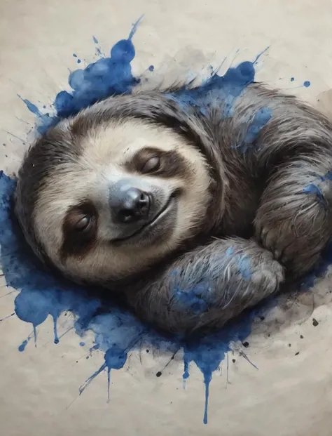 (dynamink:1.2), depiction of a sleeping sloth on a mission to sleep 18 hours instead of just 15, (blue:1.1) (inked:1.2) (spots:1.1), cinematic, deep shadows, epic, high resolution, <lora:dynamink:1>, <lora:SDXL - Style - ParchartXL-1.5:0.7> <lora:- SDXL - ptm-no2_style_V1.0:0.4> ptm-no2