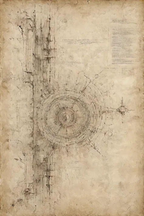 <lora:Desolation:0.8>,A grand futuristic architectural design,detailed annotation,delineation of functional zones,grid lines,<lora:ParchartXL-2.0:0.9>,ON PARCHMENT,INK ON PARCHMENT,<lora:Celestial Judge Robot XL:0.6>,