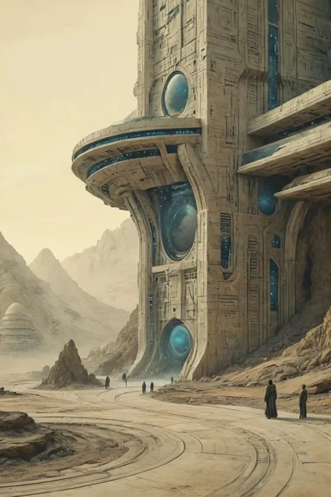 by Charles Schridde,ivory,Terragen,extremely beautiful,intricate details,masterpiece,best quality,
Futuristic style,sleek,modern,ultra modern,high tech,detailed,Ornate And Intricate,
by Moebius and by Marc Simonetti,in the style of nicola samori,dazzling,analog film,
Architectural style,Clean lines,geometric shapes,minimalist,architectural drawing,highly detailed,
<lora:çæ¢¦å·¥ä¸___DUNE-æ²ä¸XL_v1.0:0.9>,Dune movie style,futuristic architecture,
<lora:ParchartXL-2.0:1>,ON PARCHMENT,INK ON PARCHMENT,Architectural blueprints,detailed notations,grid lines,