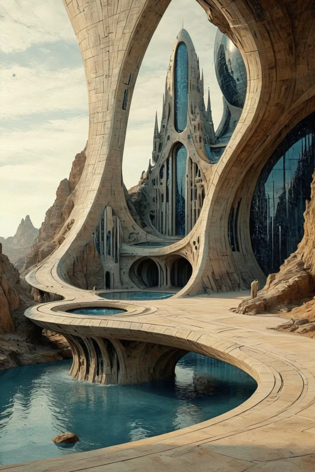 by Charles Schridde,ivory,Terragen,extremely beautiful,intricate details,masterpiece,best quality,
Futuristic style,sleek,modern,ultra modern,high tech,detailed,Ornate And Intricate,
by Antoni Gaudi,Sou Fujimoto,in the style of nicola samori,dazzling,analog film,
Architectural style,Clean lines,geometric shapes,minimalist,architectural drawing,highly detailed,
<lora:çæ¢¦å·¥ä¸___DUNE-æ²ä¸XL_v1.0:0.9>,Dune movie style,futuristic architecture,
<lora:ParchartXL-2.0:1>,ON PARCHMENT,INK ON PARCHMENT,Architectural blueprints,detailed notations,grid lines,