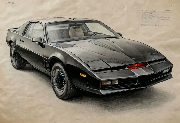 kitt1984 black car  pencil drawing on parchment <lora:kitt1984XL:0.7>  <lora:ParchartXL-2.0:1>