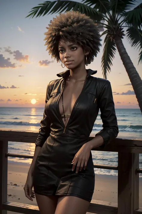 ((ultra detailed, masterpiece, best quality))
<lora:Mafia3Roxy:0.8>
Mafia3Roxy, 1girl, solo, afro, brown eyes, very dark skin, at the beach, minidress, palm trees, sundown