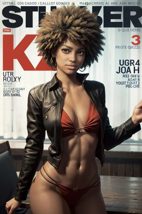 ((ultra detailed, masterpiece, best quality))
<lora:Mafia3Roxy:0.8>
Mafia3Roxy, 1girl, solo, afro, brown eyes, very dark skin, magazine cover, sexy pose
